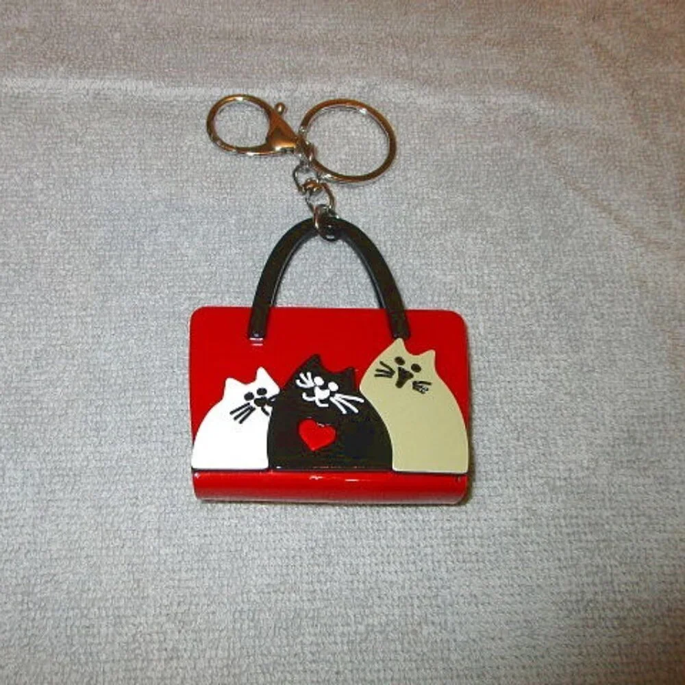New Cat Handbag Charm Key Ring Fob Bag Clip Kitten Love Roly Poly Cute & Chubbie